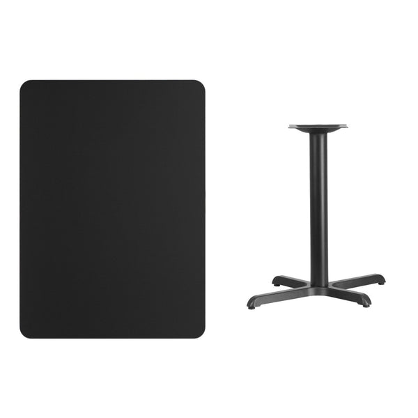 English Elm Stiles 30'' x 42'' Durable Black Laminate Table Top with Versatile Base for Restaurants & Home Use XU-BLKTB-3042-T2230-GG