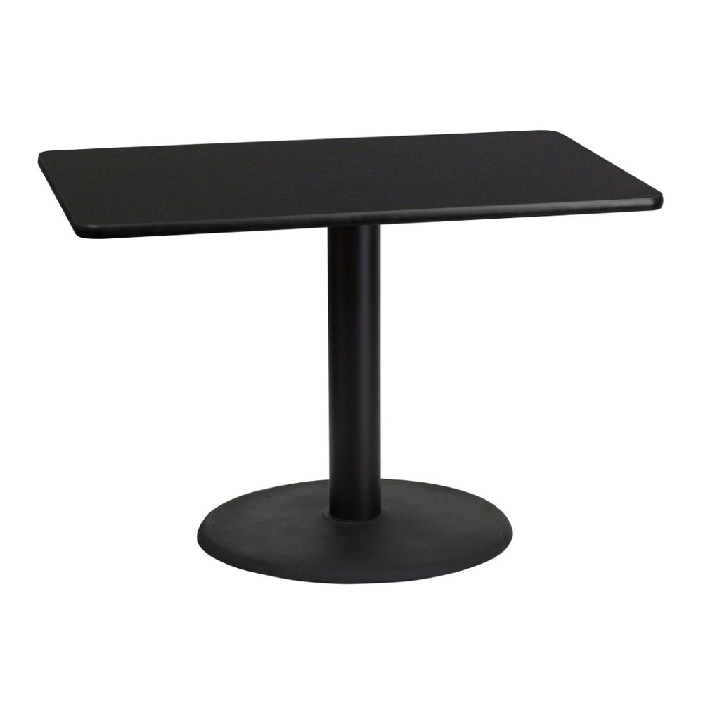 English Elm Stiles 30'' x 42'' Black Laminate Table Top with 24'' Round Base - Modern, Durable, Versatile Design XU-BLKTB-3042-TR24-GG