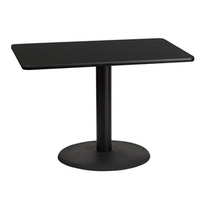 English Elm Stiles 30'' x 42'' Black Laminate Table Top with 24'' Round Base - Modern, Durable, Versatile Design XU-BLKTB-3042-TR24-GG