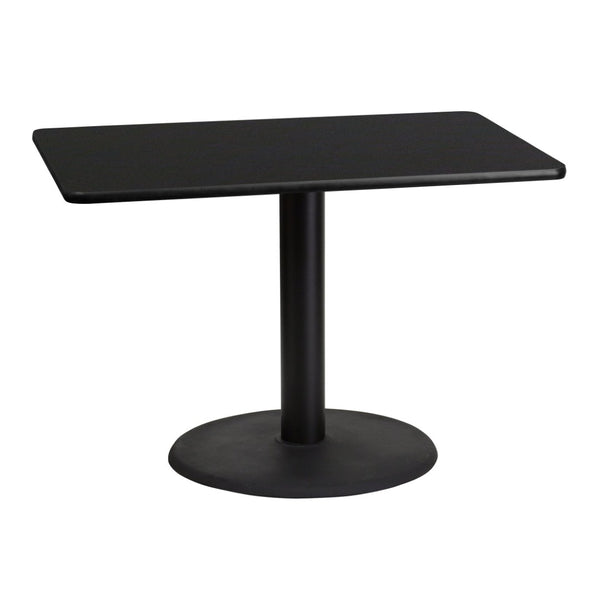 English Elm Stiles 30'' x 42'' Black Laminate Table Top with 24'' Round Base - Modern, Durable, Versatile Design XU-BLKTB-3042-TR24-GG