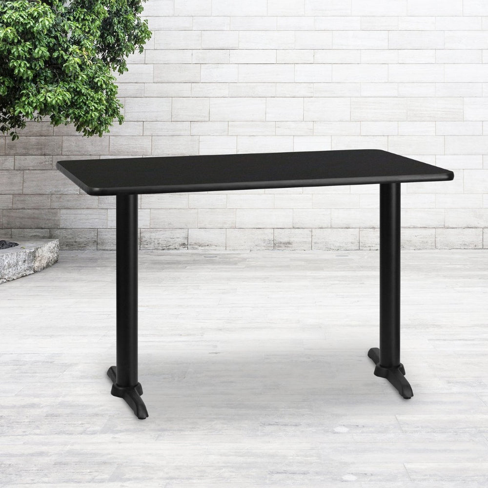 English Elm Stiles 30'' x 48'' Black Laminate Table Top with Durable Cast Iron Bases for Home & Commercial Use XU-BLKTB-3048-T0522-GG