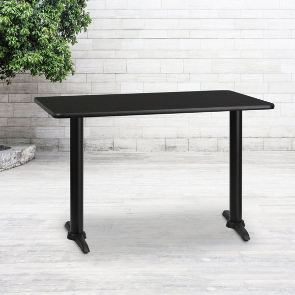 English Elm Stiles 30'' x 48'' Black Laminate Table Top with Durable Cast Iron Bases for Home & Commercial Use XU-BLKTB-3048-T0522-GG
