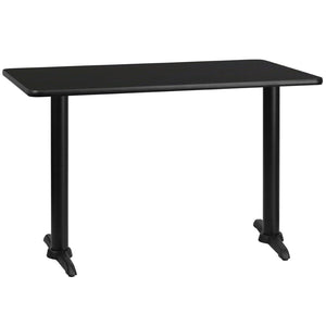 English Elm Stiles 30'' x 48'' Black Laminate Table Top with Durable Cast Iron Bases for Home & Commercial Use XU-BLKTB-3048-T0522-GG