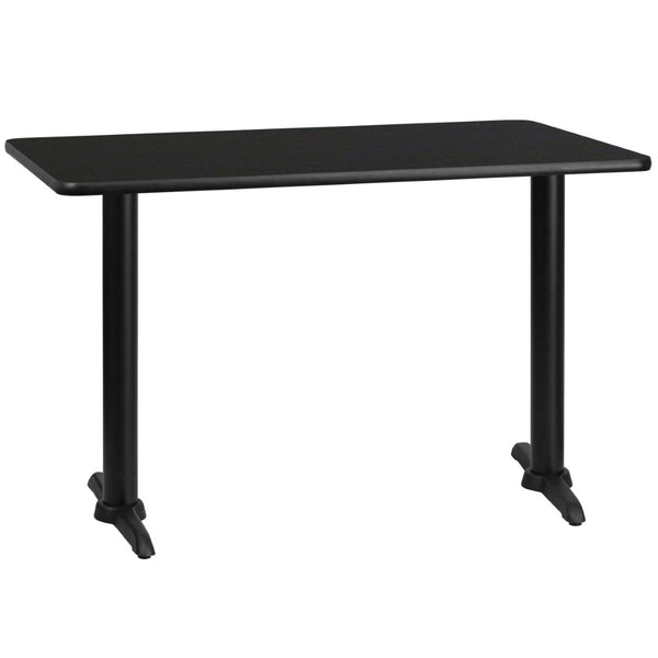 English Elm Stiles 30'' x 48'' Black Laminate Table Top with Durable Cast Iron Bases for Home & Commercial Use XU-BLKTB-3048-T0522-GG