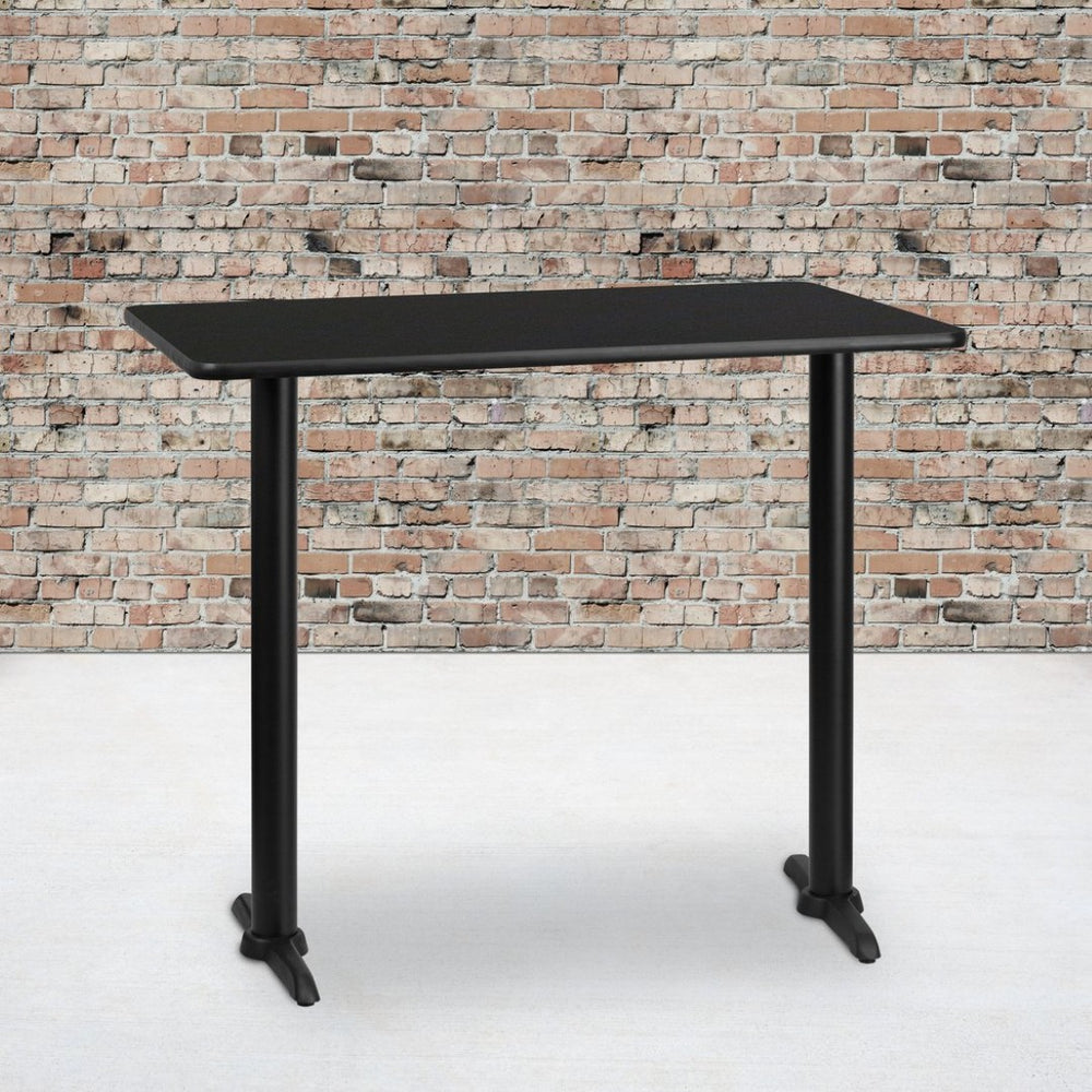 English Elm Stiles Durable Rectangular Laminate Table Top with Sturdy Bar Height Base for Commercial Use Black 30"W x 48"L XU-BLKTB-3048-T0522B-GG