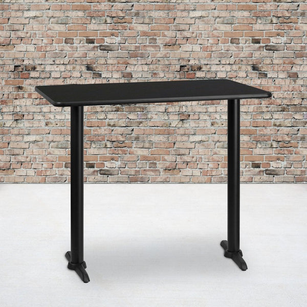 English Elm Stiles Durable Rectangular Laminate Table Top with Sturdy Bar Height Base for Commercial Use Black 30"W x 48"L XU-BLKTB-3048-T0522B-GG