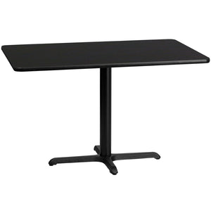 English Elm Stiles 30'' x 48'' Versatile Black Laminate Table Top with Sturdy Cast Iron Base for Hospitality Use XU-BLKTB-3048-T2230-GG