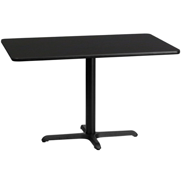 English Elm Stiles 30'' x 48'' Versatile Black Laminate Table Top with Sturdy Cast Iron Base for Hospitality Use XU-BLKTB-3048-T2230-GG