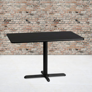 English Elm Stiles 30'' x 48'' Versatile Black Laminate Table Top with Sturdy Cast Iron Base for Hospitality Use XU-BLKTB-3048-T2230-GG