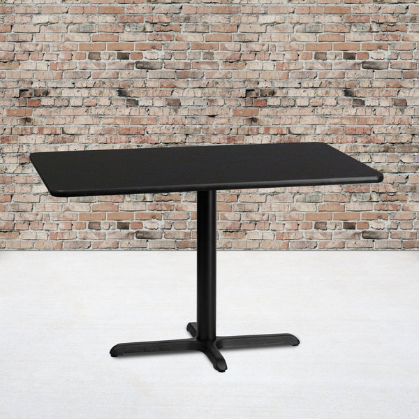 English Elm Stiles 30'' x 48'' Versatile Black Laminate Table Top with Sturdy Cast Iron Base for Hospitality Use XU-BLKTB-3048-T2230-GG
