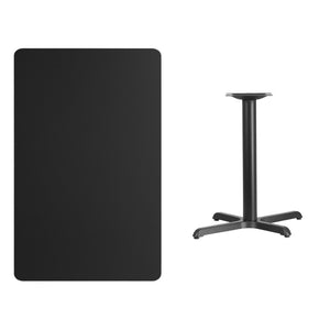 English Elm Stiles 30'' x 48'' Versatile Black Laminate Table Top with Sturdy Cast Iron Base for Hospitality Use XU-BLKTB-3048-T2230-GG