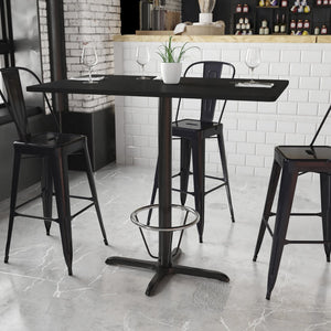 English Elm Stiles Commercial-Grade Bar-Height Table Set with Durable Laminate Top and Sturdy Cast Iron Base Black 30"W x 48"L XU-BLKTB-3048-T2230B-3CFR-GG