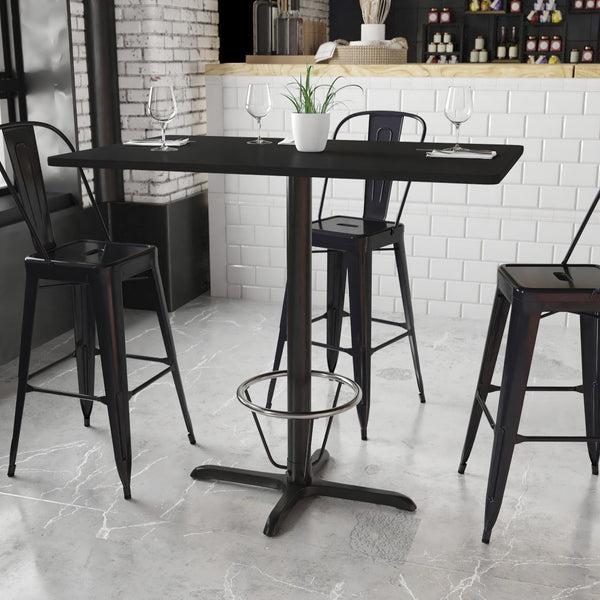 English Elm Stiles Commercial-Grade Bar-Height Table Set with Durable Laminate Top and Sturdy Cast Iron Base Black 30"W x 48"L XU-BLKTB-3048-T2230B-3CFR-GG