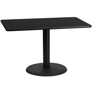 English Elm Stiles 30'' x 48'' Black Laminate Table with 24'' Round Base - Durable, Versatile, Easy-Clean Design XU-BLKTB-3048-TR24-GG