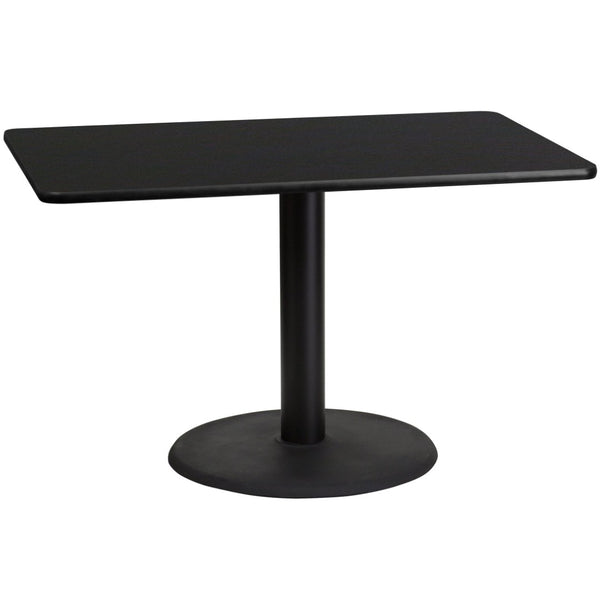 English Elm Stiles 30'' x 48'' Black Laminate Table with 24'' Round Base - Durable, Versatile, Easy-Clean Design XU-BLKTB-3048-TR24-GG