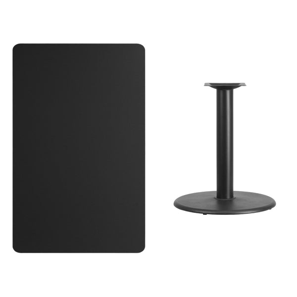 English Elm Stiles 30'' x 48'' Black Laminate Table with 24'' Round Base - Durable, Versatile, Easy-Clean Design XU-BLKTB-3048-TR24-GG
