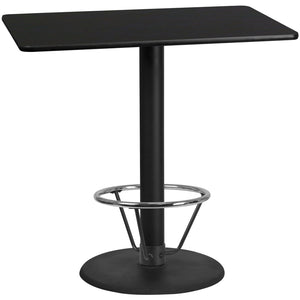 English Elm Stiles Durable Rectangular Laminate Table Top with Round Bar-Height Base for Commercial Spaces Black 30"W x 48"L XU-BLKTB-3048-TR24B-4CFR-GG