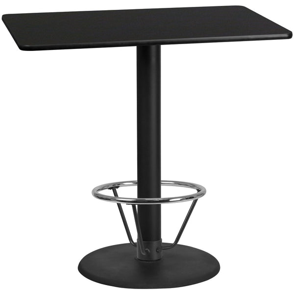English Elm Stiles Durable Rectangular Laminate Table Top with Round Bar-Height Base for Commercial Spaces Black 30"W x 48"L XU-BLKTB-3048-TR24B-4CFR-GG