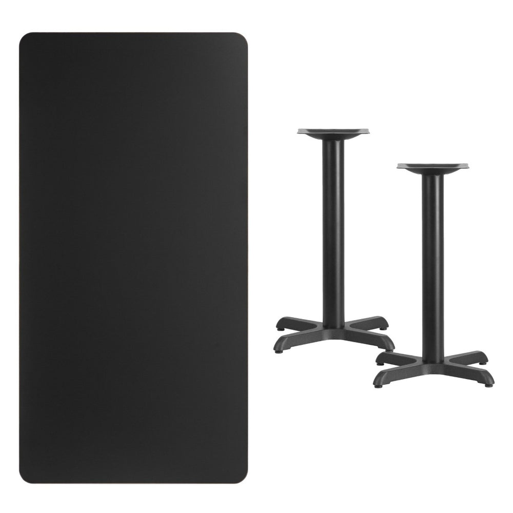 English Elm Stiles 30'' x 60'' Durable Black Laminate Table Top with Heavy-Duty X-Bases for Commercial Use XU-BLKTB-3060-T2222-GG