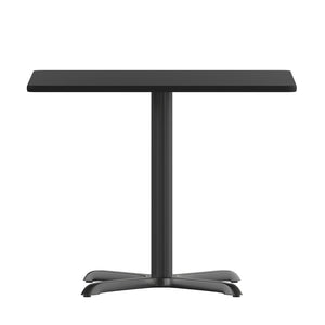 English Elm Stiles 36'' Square Black Laminate Table Top with Heavy-Duty X-Base for Modern Dining Spaces XU-BLKTB-3636-T3030-GG