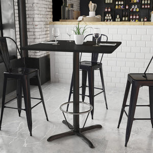 English Elm Stiles Commercial-Grade Laminate Bar Height Table Set with Durable X-Base and Foot Ring for Dining Black 36" Square XU-BLKTB-3636-T3030B-3CFR-GG