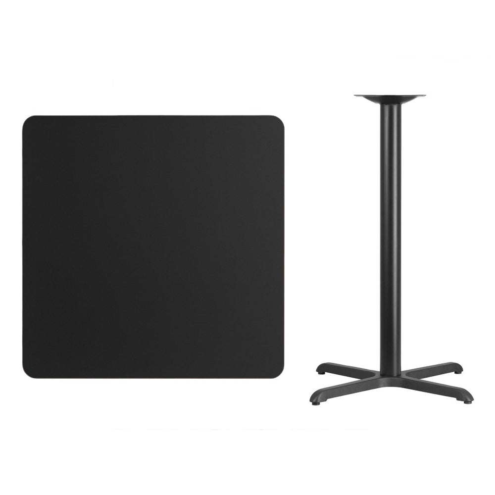 English Elm Stiles Bar Height Table Set with Durable Reversible Laminate Top for Restaurants and Cafeterias Black 36" Square XU-BLKTB-3636-T3030B-GG