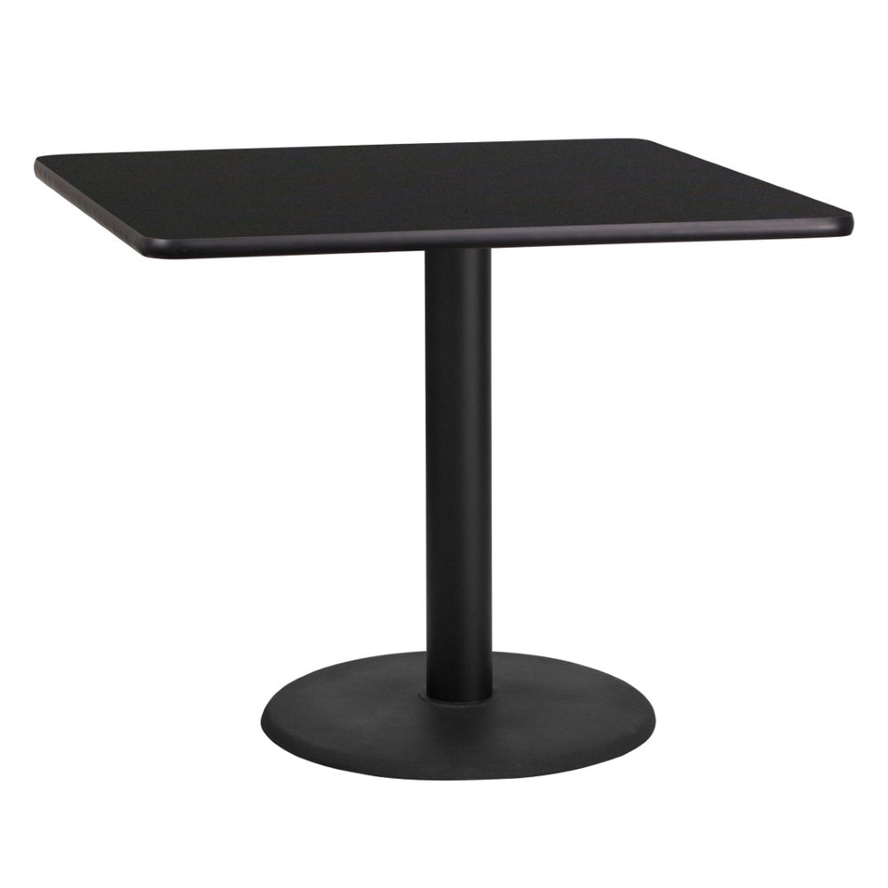English Elm Stiles 36'' Square Black Laminate Table Top with Durable Base - Perfect for Restaurants & Home Use! XU-BLKTB-3636-TR24-GG