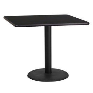 English Elm Stiles 36'' Square Black Laminate Table Top with Durable Base - Perfect for Restaurants & Home Use! XU-BLKTB-3636-TR24-GG