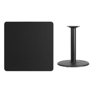 English Elm Stiles 36'' Square Black Laminate Table Top with Durable Base - Perfect for Restaurants & Home Use! XU-BLKTB-3636-TR24-GG
