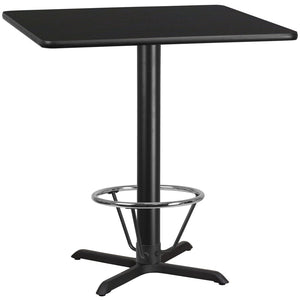 English Elm Stiles Commercial-Grade Bar Height Table Set with Durable Laminate Top and Sturdy Cast Iron Base Black 42" Square XU-BLKTB-4242-T3333B-4CFR-GG