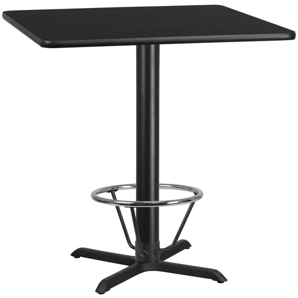 English Elm Stiles Commercial-Grade Bar Height Table Set with Durable Laminate Top and Sturdy Cast Iron Base Black 42" Square XU-BLKTB-4242-T3333B-4CFR-GG
