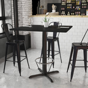 English Elm Stiles Commercial-Grade Bar Height Table Set with Durable Laminate Top and Sturdy Cast Iron Base Black 42" Square XU-BLKTB-4242-T3333B-4CFR-GG