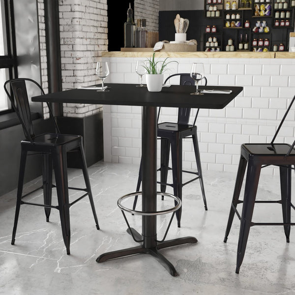 English Elm Stiles Commercial-Grade Bar Height Table Set with Durable Laminate Top and Sturdy Cast Iron Base Black 42" Square XU-BLKTB-4242-T3333B-4CFR-GG