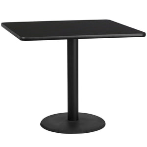 English Elm Stiles 42" Square Black Laminate Table Top with Durable Cast Iron Base for Dining & Hospitality Spaces XU-BLKTB-4242-TR24-GG