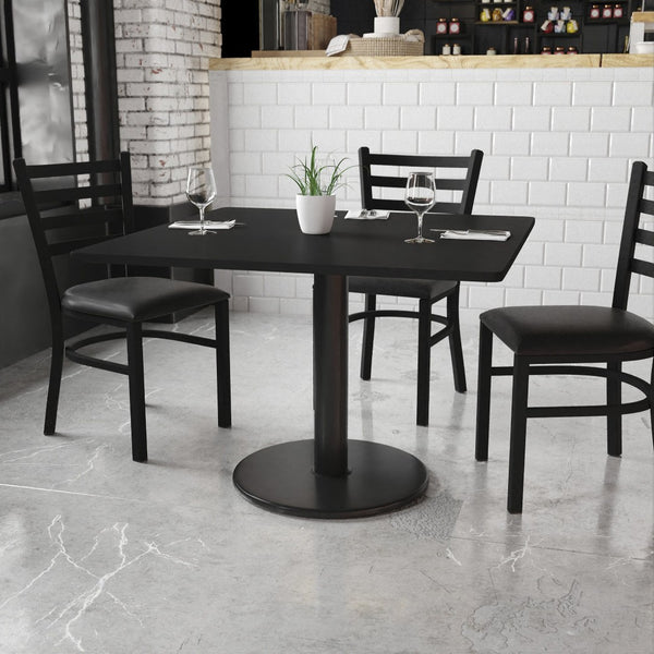 English Elm Stiles 42" Square Black Laminate Table Top with Durable Cast Iron Base for Dining & Hospitality Spaces XU-BLKTB-4242-TR24-GG