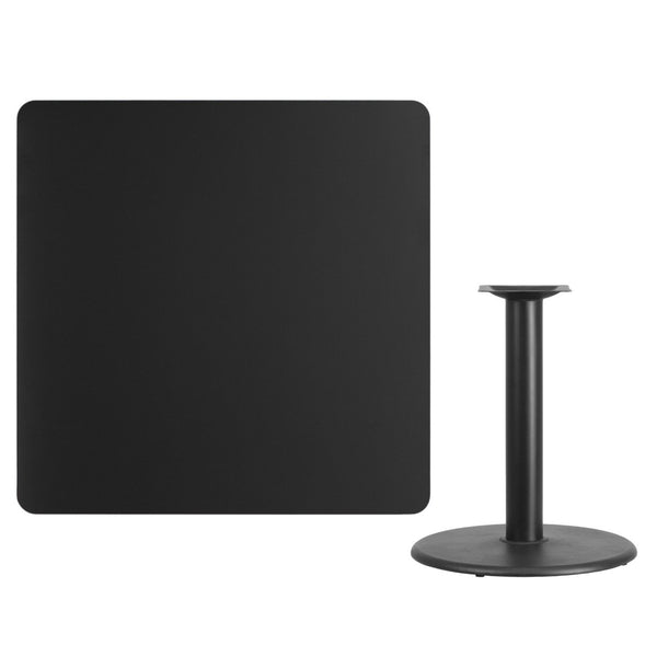 English Elm Stiles 42" Square Black Laminate Table Top with Durable Cast Iron Base for Dining & Hospitality Spaces XU-BLKTB-4242-TR24-GG