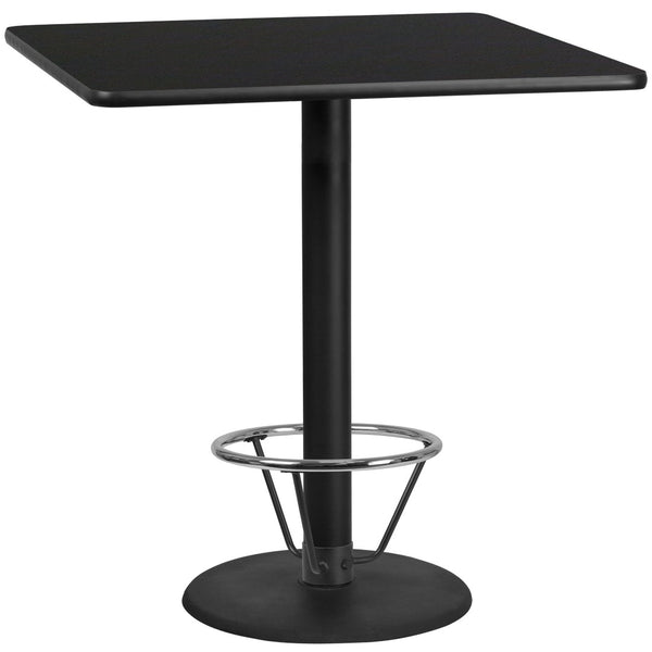English Elm Stiles Modern Bar Height Table Set with Durable Laminate Top and Sturdy Cast Iron Base for Dining Spaces Black 42" Square XU-BLKTB-4242-TR24B-4CFR-GG