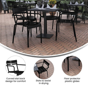 English Elm Nash Commercial Grade Steel Stackable Chair for Indoor-Outdoor Use with Ergonomic Design & Comfort Black XU-CH-10318-ARM-BK-GG