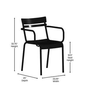English Elm Nash Commercial Grade Steel Stackable Chair for Indoor-Outdoor Use with Ergonomic Design & Comfort Black XU-CH-10318-ARM-BK-GG