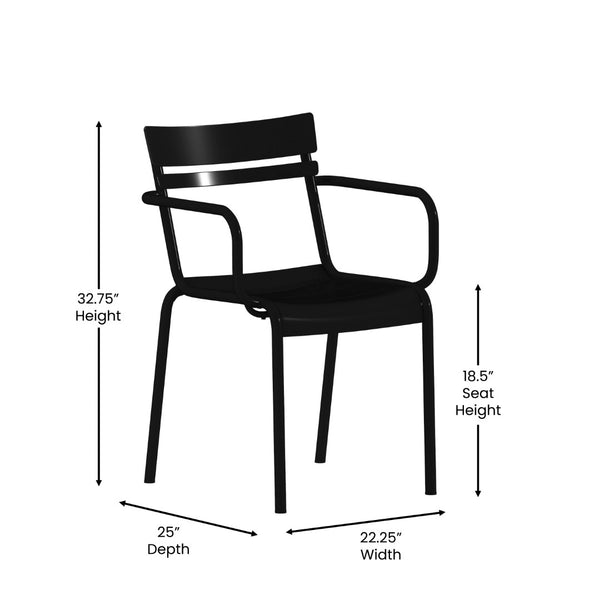 English Elm Nash Commercial Grade Steel Stackable Chair for Indoor-Outdoor Use with Ergonomic Design & Comfort Black XU-CH-10318-ARM-BK-GG