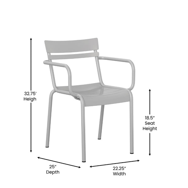 English Elm Nash Commercial Grade Steel Stackable Chair for Indoor-Outdoor Use with Ergonomic Design & Comfort Silver XU-CH-10318-ARM-SIL-GG