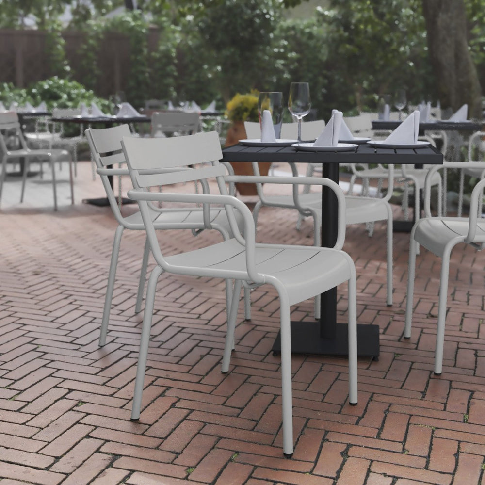 English Elm Nash Commercial Grade Steel Stackable Chair for Indoor-Outdoor Use with Ergonomic Design & Comfort Silver XU-CH-10318-ARM-SIL-GG