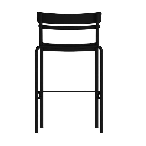 English Elm Nash Commercial Grade Metal Indoor-Outdoor Bar Stool with Slatted Design for Ultimate Comfort Black XU-CH-10318-B-BK-GG