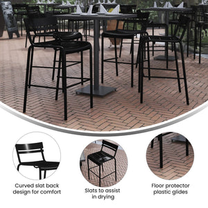 English Elm Nash Commercial Grade Metal Indoor-Outdoor Bar Stool with Slatted Design for Ultimate Comfort Black XU-CH-10318-B-BK-GG