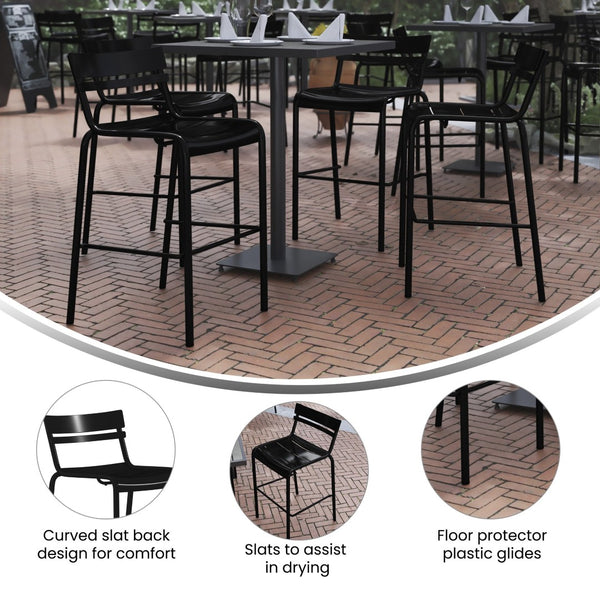 English Elm Nash Commercial Grade Metal Indoor-Outdoor Bar Stool with Slatted Design for Ultimate Comfort Black XU-CH-10318-B-BK-GG