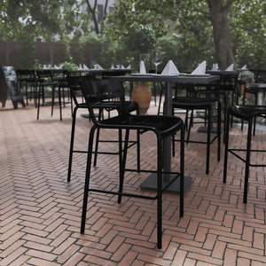 English Elm Nash Commercial Grade Metal Indoor-Outdoor Bar Stool with Slatted Design for Ultimate Comfort Black XU-CH-10318-B-BK-GG