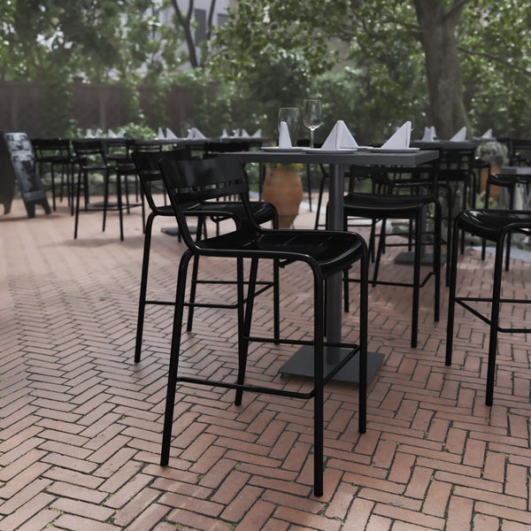 English Elm Nash Commercial Grade Metal Indoor-Outdoor Bar Stool with Slatted Design for Ultimate Comfort Black XU-CH-10318-B-BK-GG