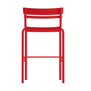 English Elm Nash Commercial Grade Metal Indoor-Outdoor Bar Stool with Slatted Design for Ultimate Comfort Red XU-CH-10318-B-RED-GG