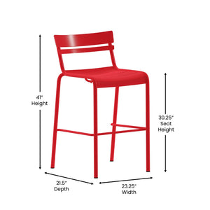English Elm Nash Commercial Grade Metal Indoor-Outdoor Bar Stool with Slatted Design for Ultimate Comfort Red XU-CH-10318-B-RED-GG
