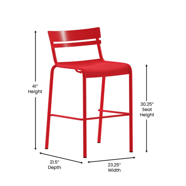 English Elm Nash Commercial Grade Metal Indoor-Outdoor Bar Stool with Slatted Design for Ultimate Comfort Red XU-CH-10318-B-RED-GG